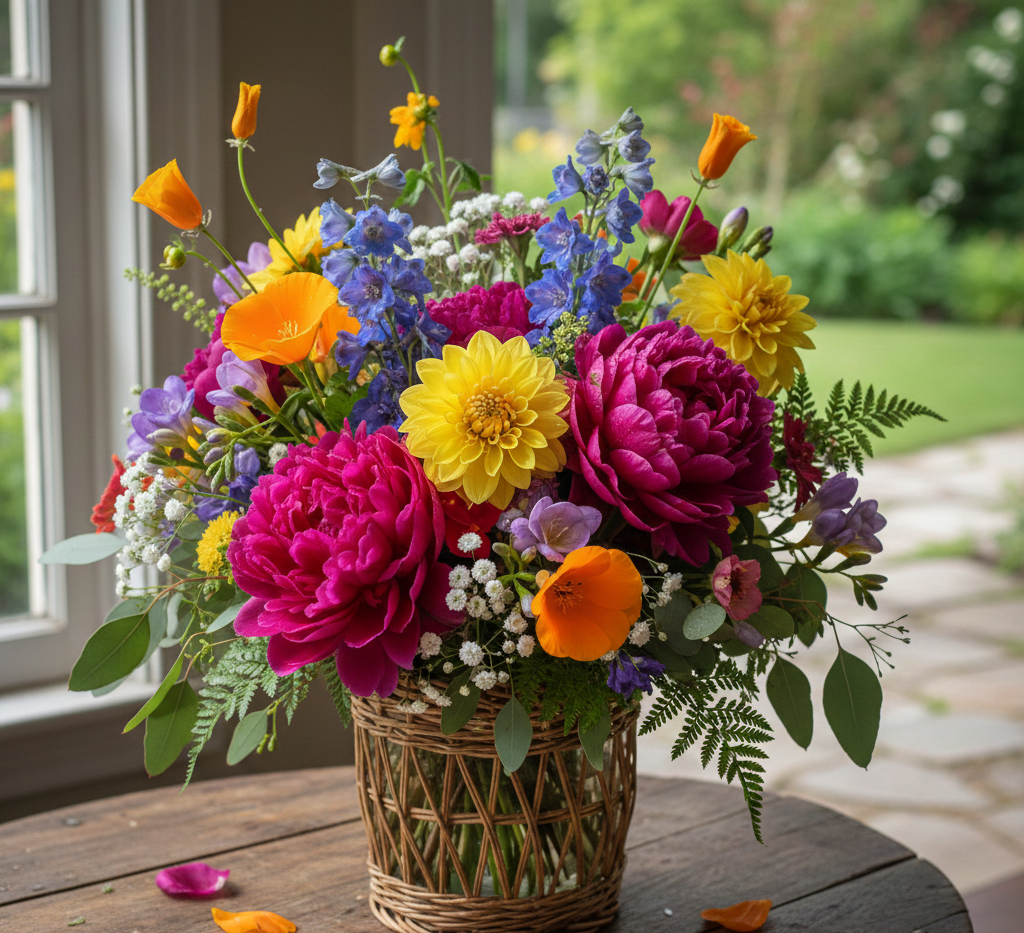 Farverig blandet buket